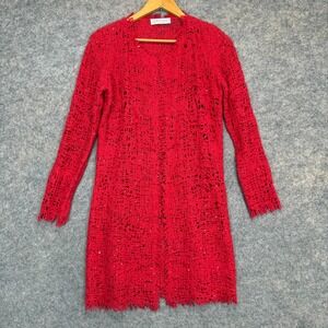 Richard Grand 100% Cashmere Open Cardigan Sweater Womens Medium Textured Sequin